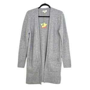 NWT Tres Chic Women's Grey Wool Blend Open Front Long Length Cardigan Pockets S